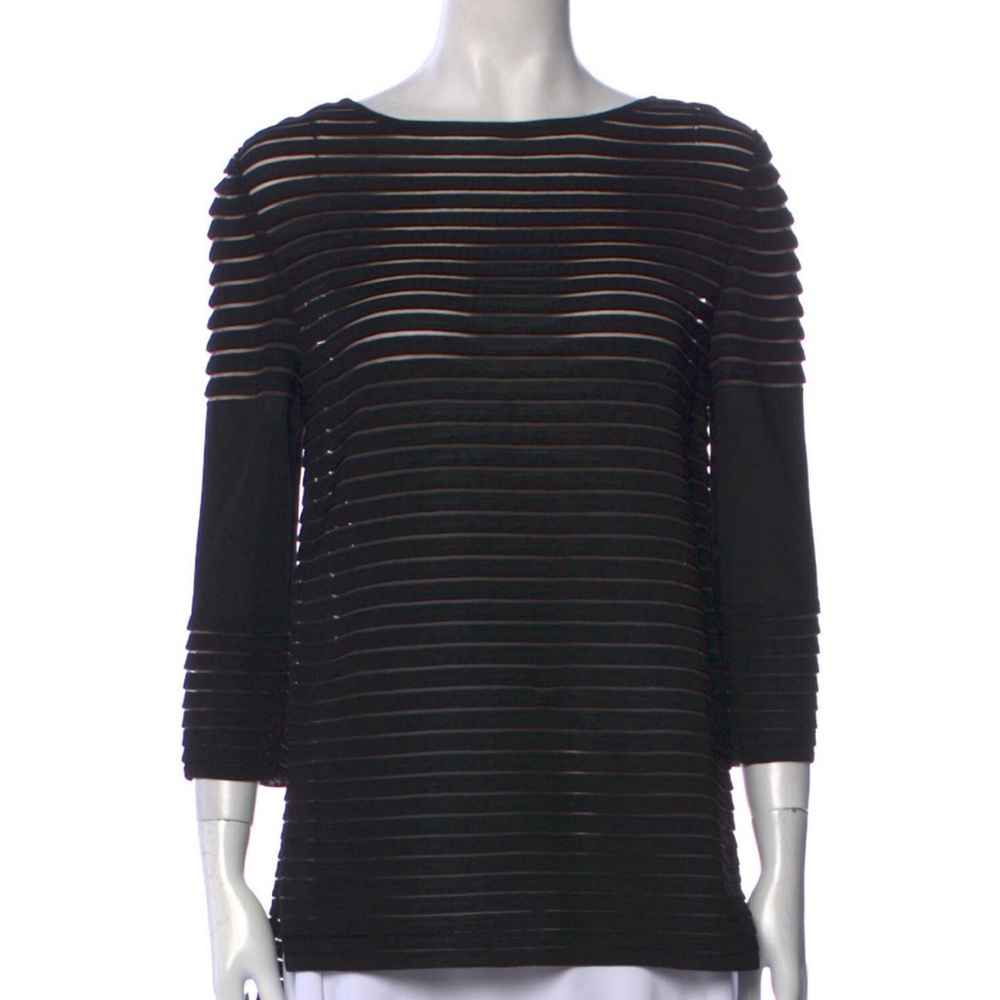 St. John Striped Bateau Neckline Top - Size Petite / Small